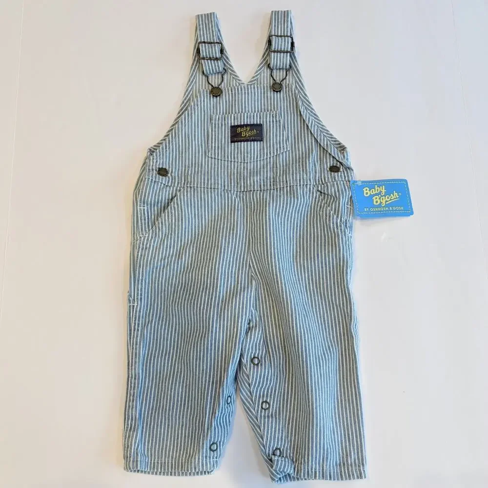 Vintage Osh Kosh BGosh Bib Overalls 12M Light Baby Blue Hickory Stripe Railroad